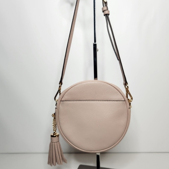 Michael Kors Pebbled Leather Canteen Crossbody Purse Blush Light Pink Gold Round - Picture 6 of 12
